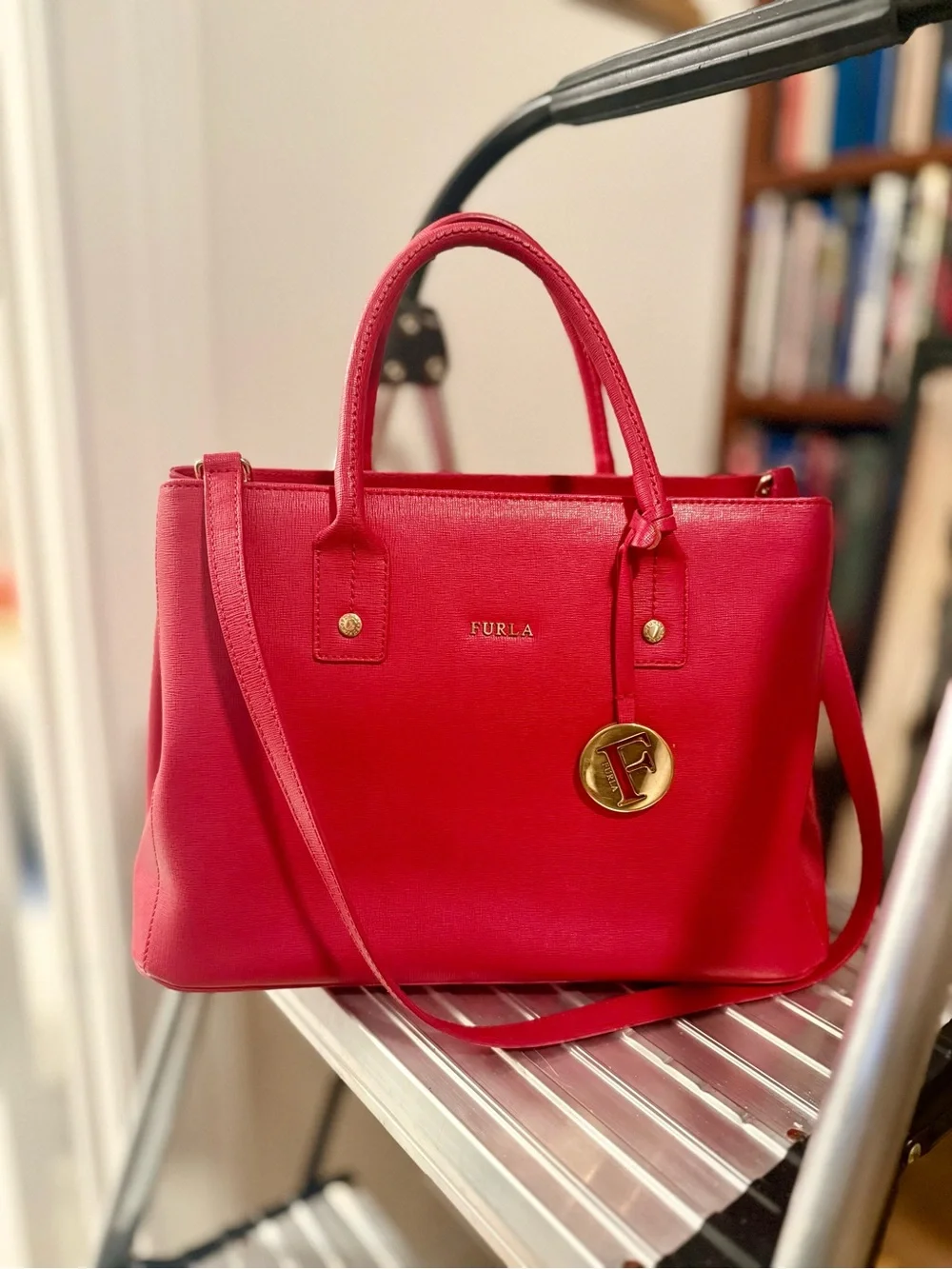 Furla Fuchsia Pink Leather Top-Handle Tote with Shoulder Strap